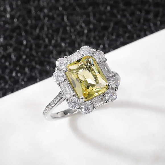 ▶Radiant Yellow Zircon Sumptuous Silver Luxury Rings Women K924